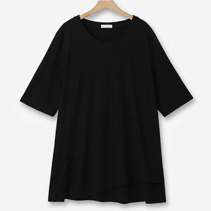 Plus Size Cotton Stretch Split Hem Tee - Black - 6XL - image 5