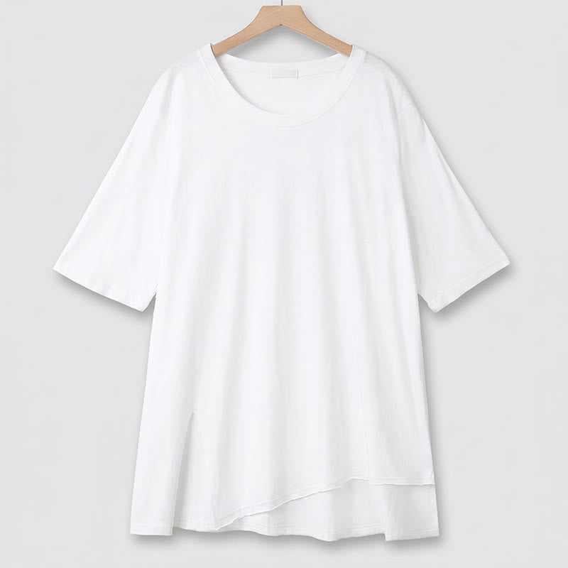 Plus Size Cotton Stretch Split Hem Tee - White - 6XL - image 6