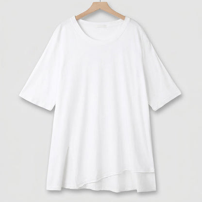 Plus Size Cotton Stretch Split Hem Tee - White - 6XL - image 6