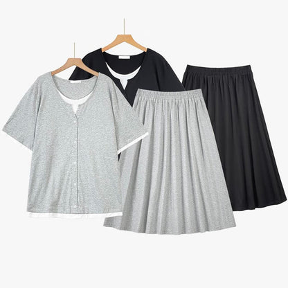 Soft Cotton Blend Contrast Trim Skirt Set - image 0