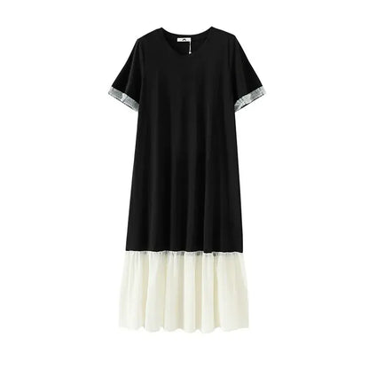 Plus Size Contrast Hem Midi Dress - Black - 6XL - image 0