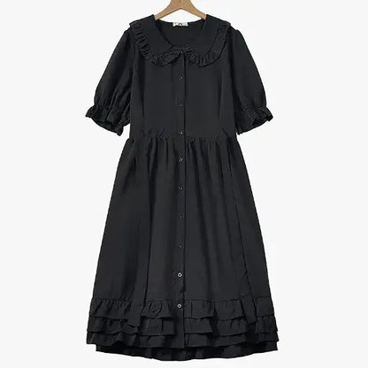 Plus Size Ruffle Collar Button Front Midi Dress - Black - 6XL - image 0