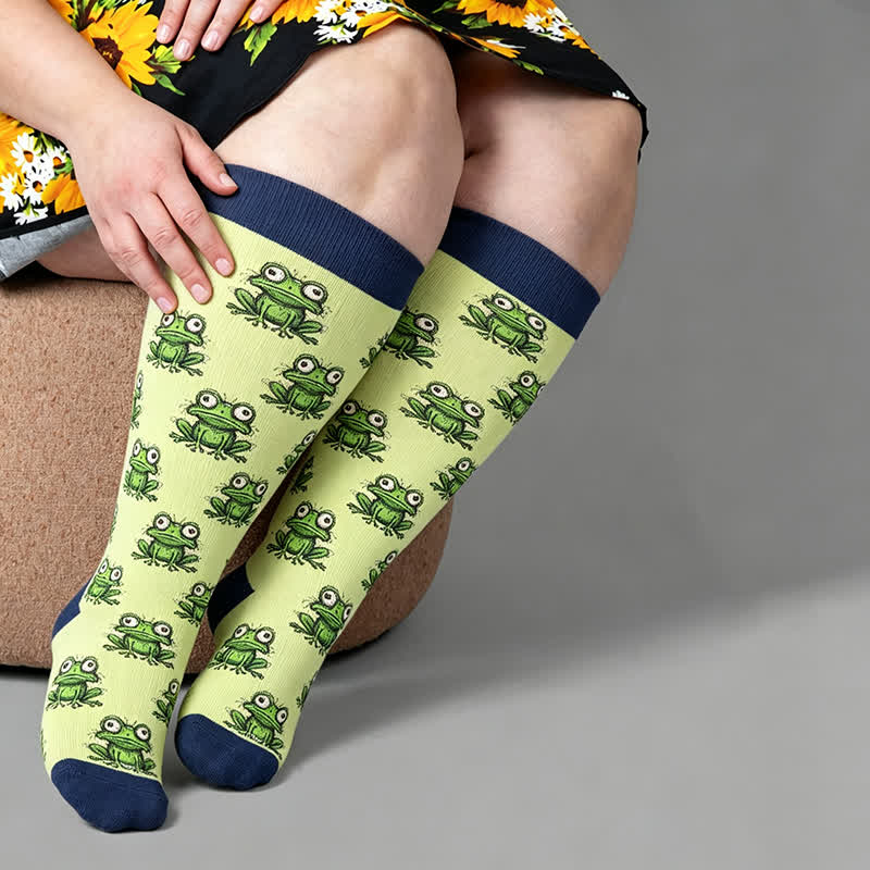 Plus Size Frog Owl Compression Socks - Blue - 4XL - image 1