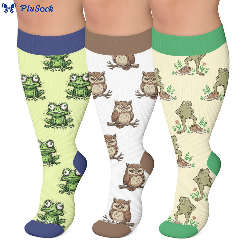 Plus Size Frog Owl Compression Socks - image 0