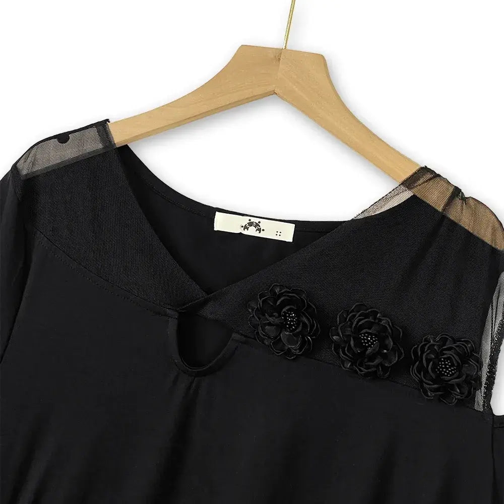 Plus Size Ruched Waist Mesh V Neck Short Sleeve Midi Dress - image 3