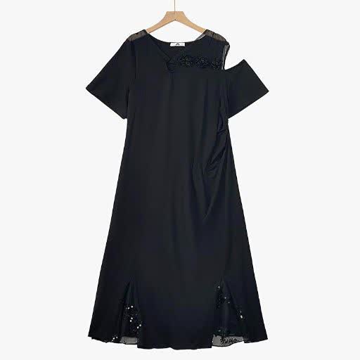 Plus Size Ruched Waist Mesh V Neck Short Sleeve Midi Dress - Black - 6XL - image 1