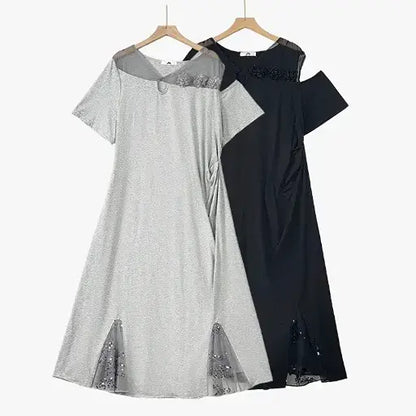 Plus Size Ruched Waist Mesh V Neck Short Sleeve Midi Dress - image 0