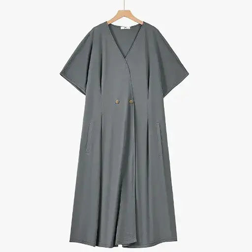 Plus Size Batwing Short Sleeve  Loose Fit Pocket Summer Dresses - Grey - 6XL - image 0