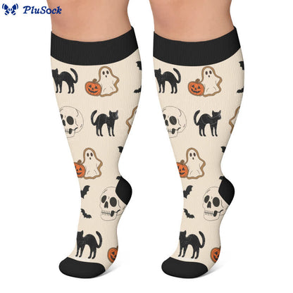Plus Size Halloween Pumpkin Cat Ghost Compression Socks - image 4