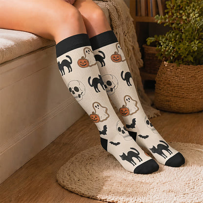 Plus Size Halloween Pumpkin Cat Ghost Compression Socks - image 2