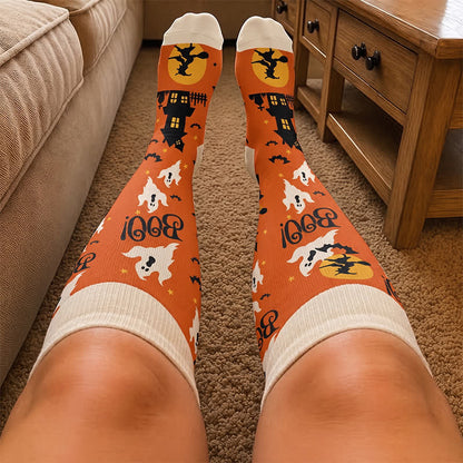 Plus Size Halloween Pumpkin Cat Ghost Compression Socks - image 1