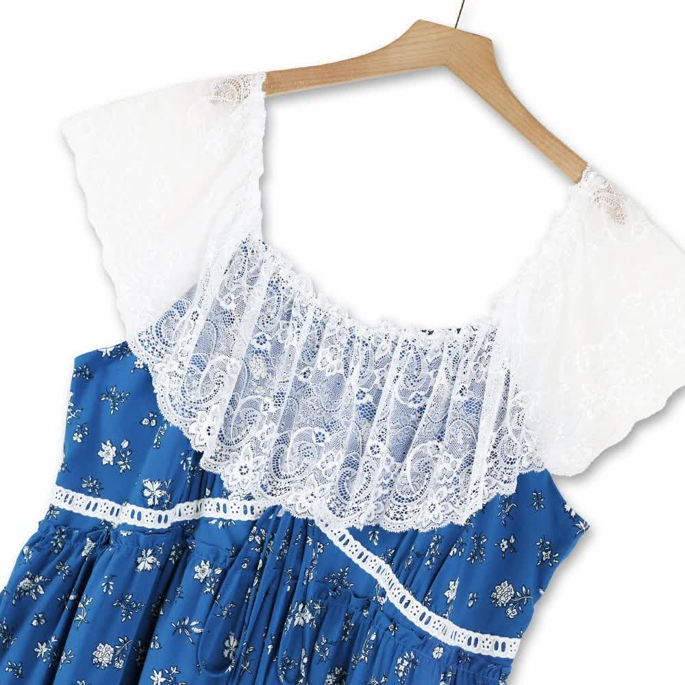 Plus Size Lace Flutter Sleeve Ditsy Floral Tiered Summer Midi Dress - image 1