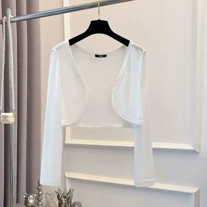 Plus Size Romantic Sheer Cardigan Flowy A-Line Midi Slip Dress Set - Cardigan-White - 7XL - image 7