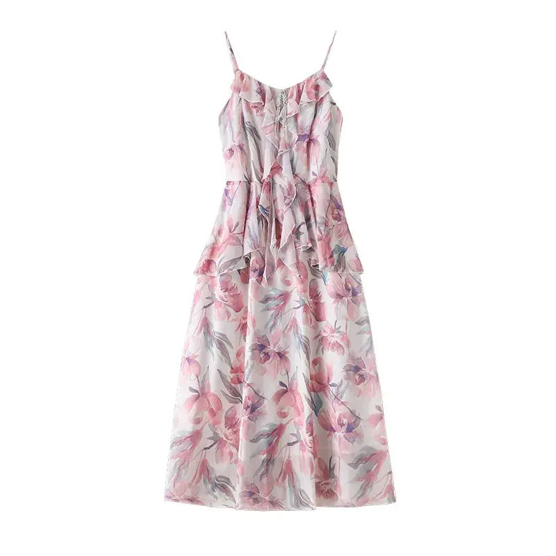 Plus Size Sheer Cardigan Lightweight Floral Ruffle V-Neck Summer Dress Set - Midi Slip Dress - 6XL - image 12