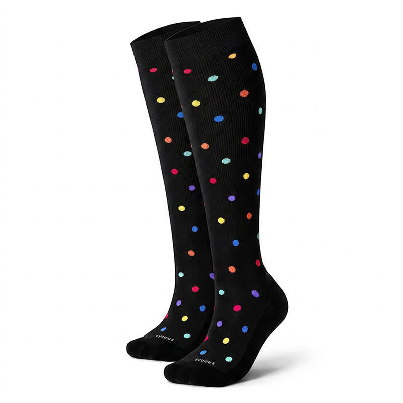 Polka-Dot Compression Socks(3 Pairs) - Black - L/XL - image 11