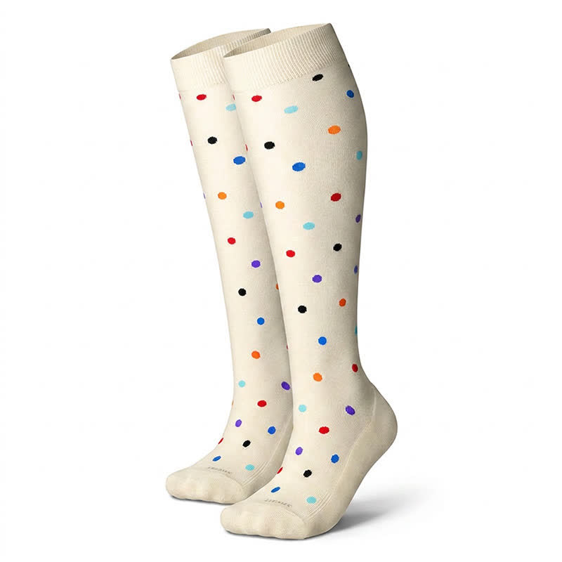 Polka-Dot Compression Socks(3 Pairs) - Beige - L/XL - image 10