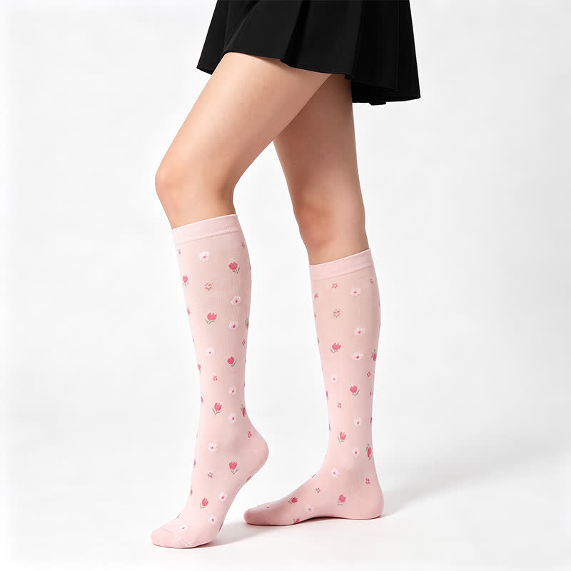 Blue Floral Compression Socks(4 Pairs) - Pink - S/M - image 3