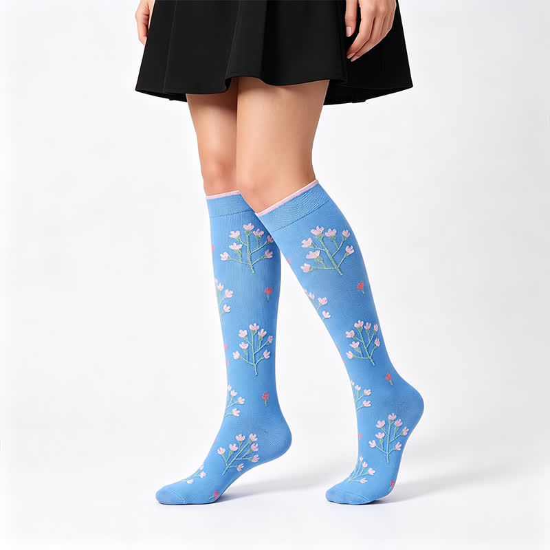 Blue Floral Compression Socks(4 Pairs) - Blue - S/M - image 6