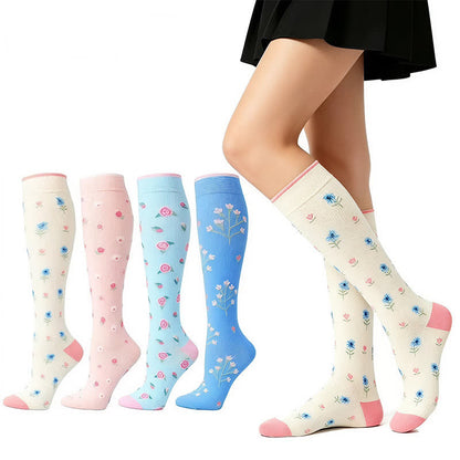 Blue Floral Compression Socks(4 Pairs) - image 1