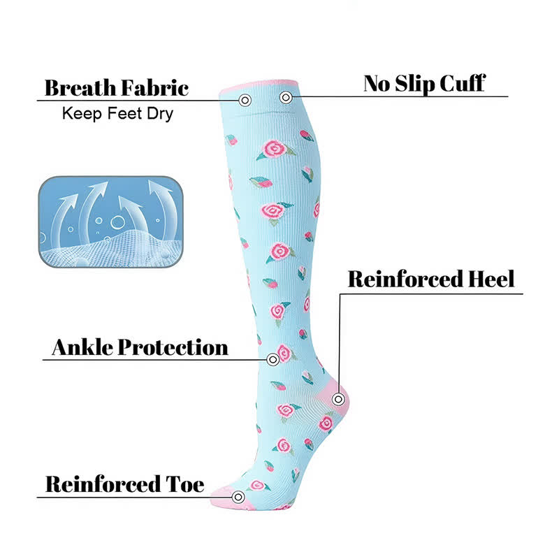 Blue Floral Compression Socks(4 Pairs) - image 7