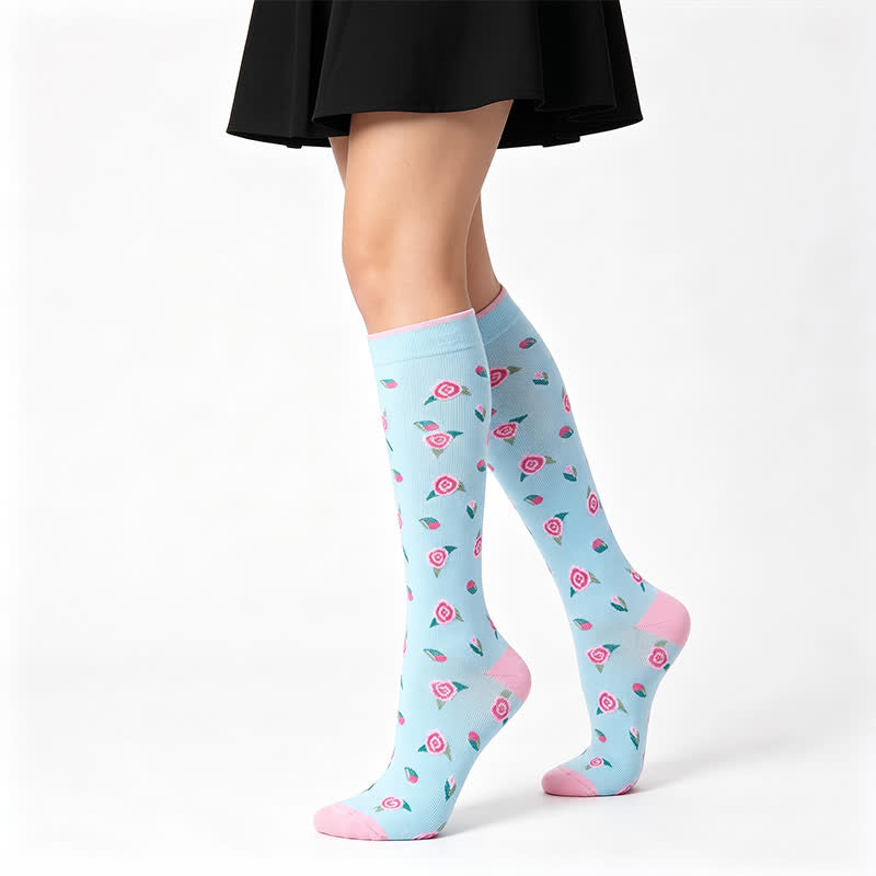 Blue Floral Compression Socks(4 Pairs) - Light Blue - S/M - image 5