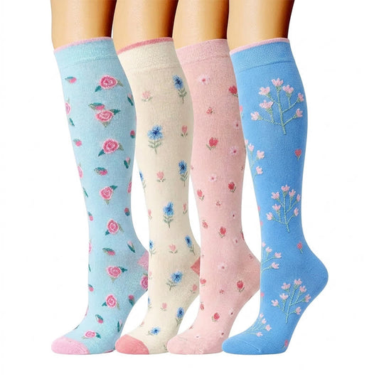 Blue Floral Compression Socks(4 Pairs) - Multicolor - S/M - image 0