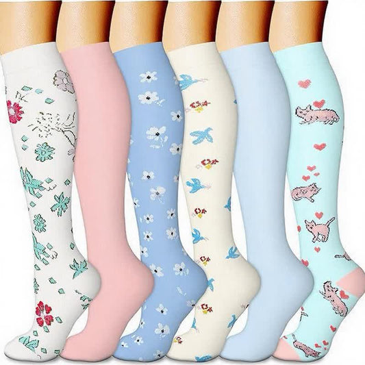 Pastel Floral Compression Socks(6 Pairs) - Blue - S/M - image 0