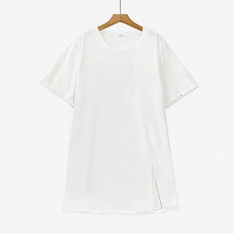 Asymmetric Side Slit Relaxed Blouses - White - 6XL - image 2