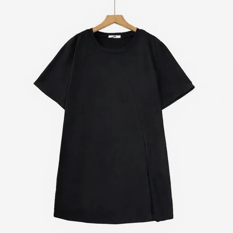 Asymmetric Side Slit Relaxed Blouses - Black - 6XL - image 1