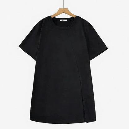 Asymmetric Side Slit Relaxed Blouses - Black - 6XL - image 1