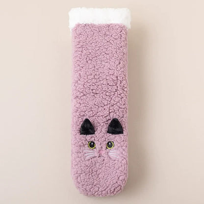 Cozy Cat Face Plush Home Slipper Socks - Purple - EU36-39(US3-5) - image 3