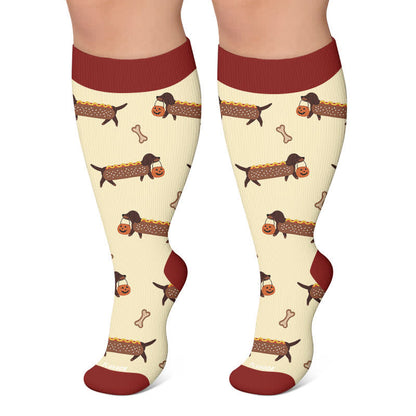 Plus Size Halloween Cute Dachshund Compression Socks - Yellow - 4XL - image 5