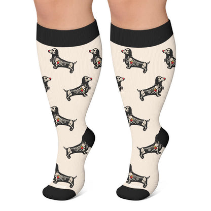 Plus Size Halloween Cute Dachshund Compression Socks - Beige - 4XL - image 4