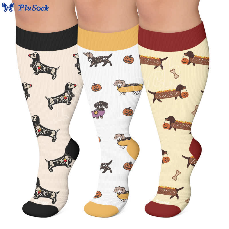Plus Size Halloween Cute Dachshund Compression Socks - image 0