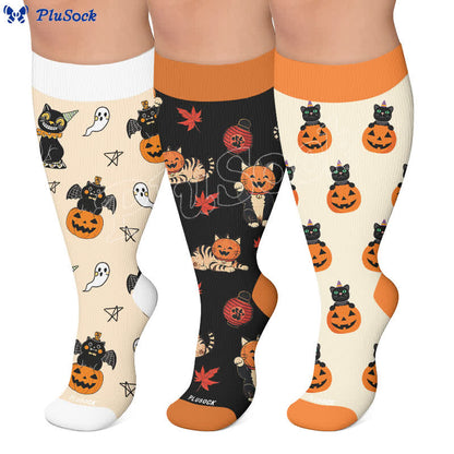 Plus Size Pumpkin Cat Compression Socks - image 0