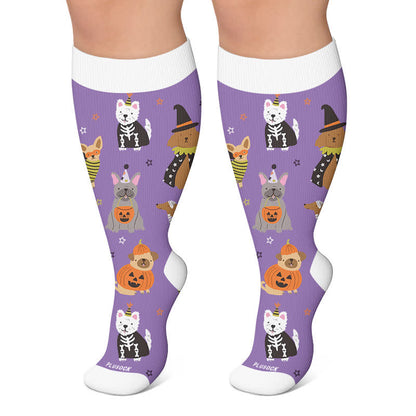 Plus Size Spooky Cats Compression Socks - Purple - 4XL - image 4