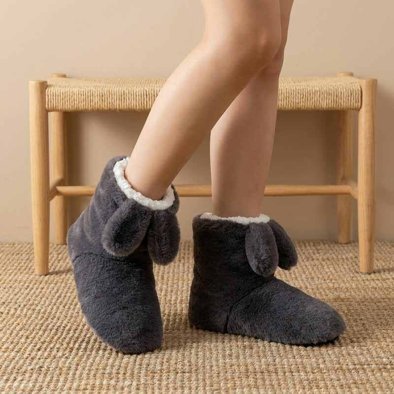 Pink Drooping Bunny Ears Plush Slipper Socks - Dark Grey - EU43-44(US9-10) - image 3