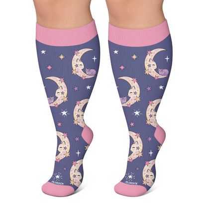 Plus Size Moonlit Kitty Compression Socks - Blue - 4XL - image 4