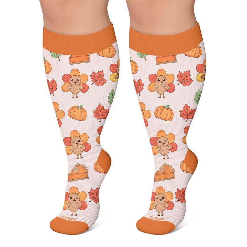 Plus Size Thanksgiving Print Compression Socks - Orange - 4XL - image 6