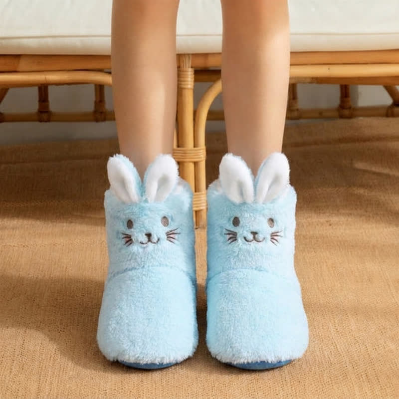 Pink Bunny Ears Plush Fleece Slipper Socks - Light Blue - Kids EU32–35(US1–3.5) - image 3
