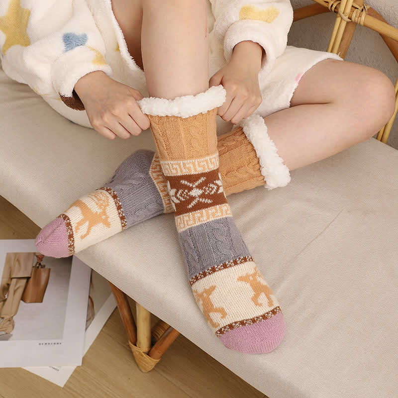 Nordic Winter Deer Pattern Fleece Lined Slipper Socks - D - EU36-42(US3-8.5) - image 3