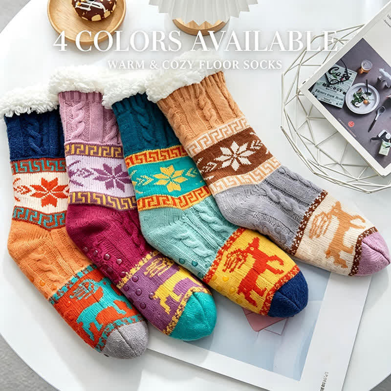 Nordic Winter Deer Pattern Fleece Lined Slipper Socks - Multicolor - EU36-42(US3-8.5) - image 4