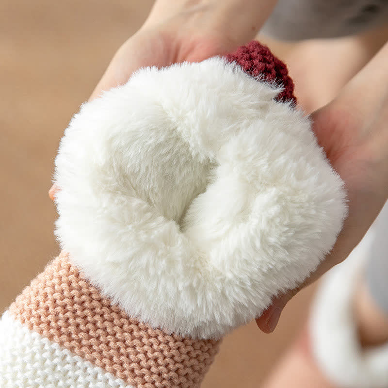 Color Block Striped Fleece Cuff Slipper Socks - image 2