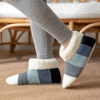 Color Block Striped Fleece Cuff Slipper Socks - Light Green - EU36-42(US3-8.5) - image 3