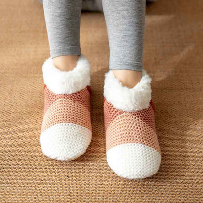 Color Block Striped Fleece Cuff Slipper Socks - image 1
