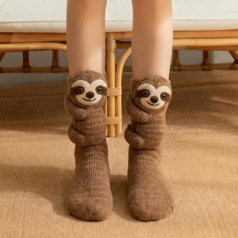 3D Hugging Grey Bunny Animal Slipper Socks - Camel - EU43-45(US9-11) - image 3