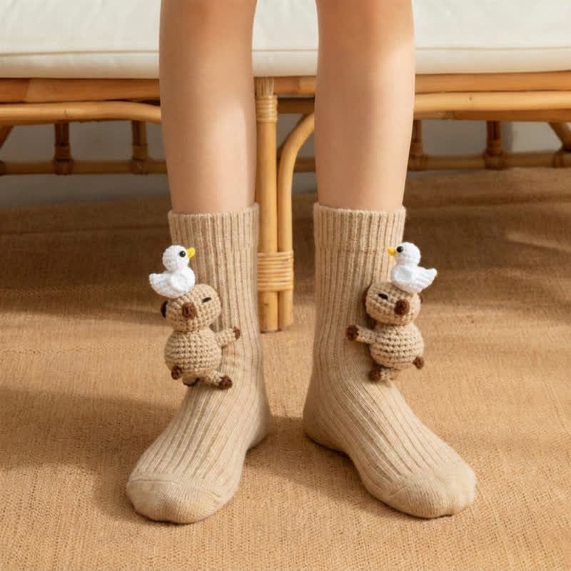 Pink Axolotl 3D Plush Animal Slipper Socks - Camel - EU43-45(US9-11) - image 3