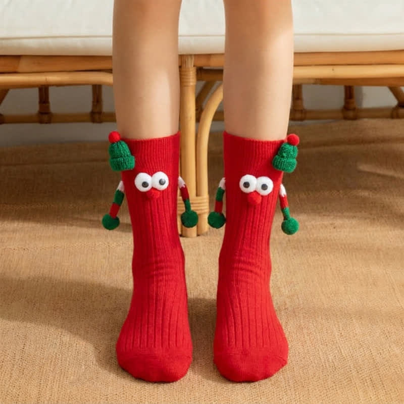 Christmas Cartoon Hat Accent Magnet Hand Crew Socks (2 pairs) - Red - Kids EU20-31(US5-13) - image 0