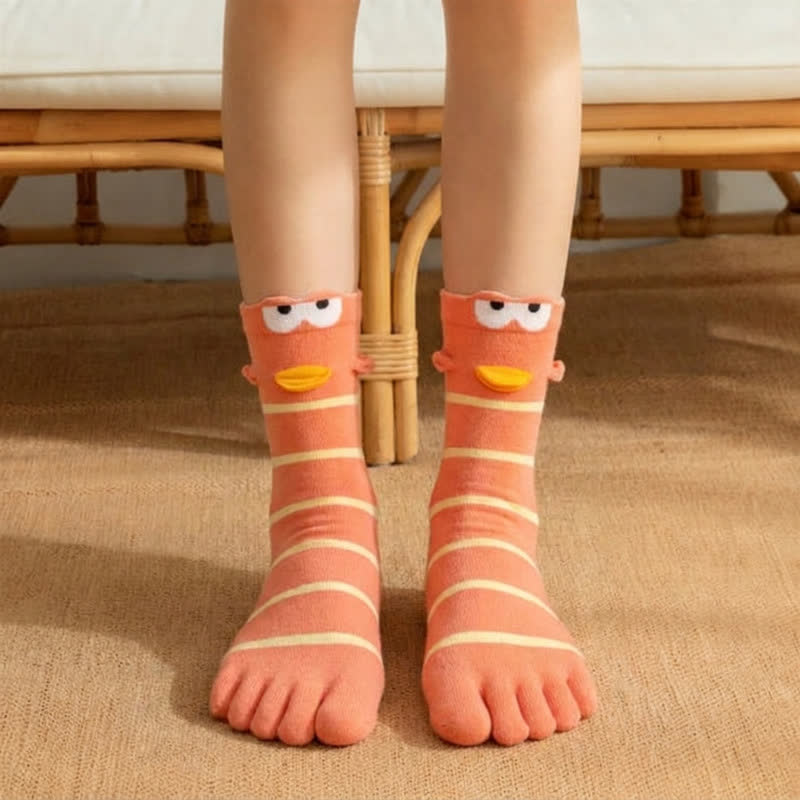 Cute Cartoon Bird Five-Toe Alignment Socks (4 pairs) - Orange - EU36-42(US3-8.5) - image 0