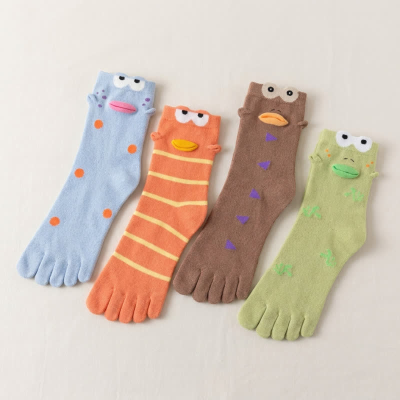 Cute Cartoon Bird Five-Toe Alignment Socks (4 pairs) - Multicolor - EU36-42(US3-8.5) - image 4